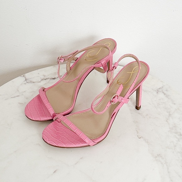 Sam Edelman NEW Doran Strappy Heeled Sandal in Pink Croc Print Size 5.5 - Picture 7 of 12